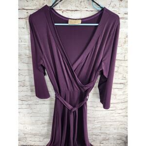 Ella Samani Wrap Style Dress Size 1X Purple With Belt Long Sleeve Long Dress